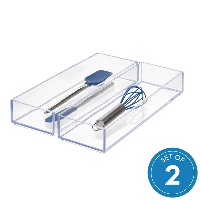 IDESIGN Clarity Drawer Organizer Kitchen Organization Silverware Spatula Gadget Clear: Plastic Utensil Storage, 12"x4"x2" 4 IDESIGN Clarity Drawer Organizer Kitchen Organization Silverware Spatula Gadget Clear: Plastic Utensil Storage, 12"x4"x2" - Image 2