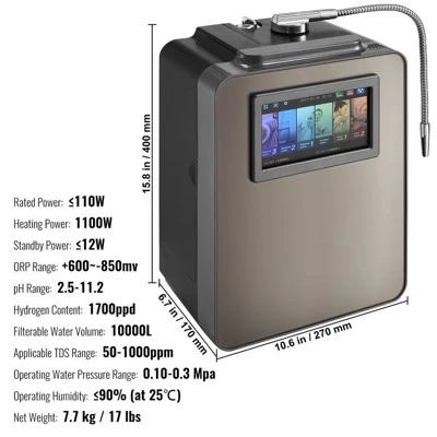 VEVOR Alkaline Water Ionizer Machine, PH 2.5-11.2 Alkaline Acidic Hydrogen Water Purifier, 6 Water Settings Home Filtration System, Up To -850mV ORP 9 VEVOR Alkaline Water Ionizer Machine, PH 2.5-11.2 Alkaline Acidic Hydrogen Water Purifier, 6 Water Settings Home Filtration System, Up To -850mV ORP - Image 7