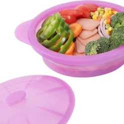 Itopfox Microwave Steamer Cooker Collapsible Bowl With Handle & Lid For Vegetables, Fish, Meal Prep - BPA Free, Dishwasher Safe, Easy Storage, Purple