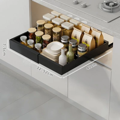 Adjustable Pull Out Cabinet Organizer, Expandable Slide Out Shelf With 3 Rails, Roll Out Drawer For Kitchen Cabinets Or Pantry 4 Adjustable Pull Out Cabinet Organizer, Expandable Slide Out Shelf With 3 Rails, Roll Out Drawer For Kitchen Cabinets Or Pantry - Image 2