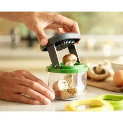 Joseph Joseph Prep Mini 3-in-1 Food Slicing Prep Tool: Stainless Steel Manual Chopper, 3 Blades, Hand Wash, Green
