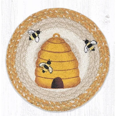 Earth Rugs Beehive Round Trivet – 10"x10" Braided Natural Fiber Hot Pad With Honeybee And Hive Print For Farmhouse Kitchens 5 Earth Rugs Beehive Round Trivet – 10"x10" Braided Natural Fiber Hot Pad With Honeybee And Hive Print For Farmhouse Kitchens - Image 3