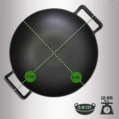 NutriChef 5.8-Quart Pre-Seasoned Cast Iron Wok With Wooden Lid NCCIWOK60 - Black 8 NutriChef 5.8-Quart Pre-Seasoned Cast Iron Wok With Wooden Lid NCCIWOK60 - Black - Image 6