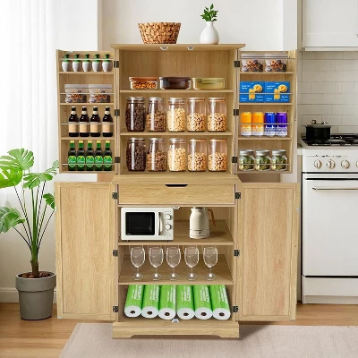 Acekool 72" Kitchen Pantry Cabinet With 4 Doors, 6 Adjustable Shelves & Slide-Out Drawer – Tall Farmhouse Storage Cabinet For Kitchen Room, White 5 Acekool 72" Kitchen Pantry Cabinet With 4 Doors, 6 Adjustable Shelves & Slide-Out Drawer – Tall Farmhouse Storage Cabinet For Kitchen Room, White - Image 3