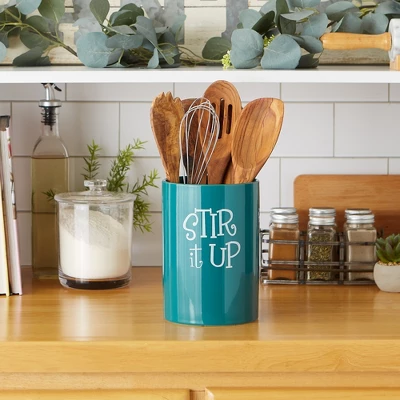Design Imports Teal Stir It Up Ceramic Utensil Holder 6 Design Imports Teal Stir It Up Ceramic Utensil Holder - Image 4