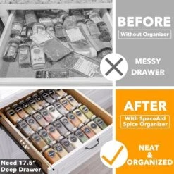 Spice Drawer Organizer With 32 Glass Spice Jars, 386 Labels, For Kitchen Drawers,Black