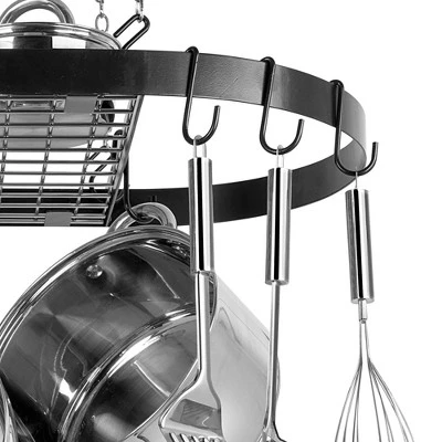 Range Kleen Black Enameled Steel Oval Hanging Pot Rack: Ceiling Kitchen Organizer, Pot Hanger, 1 Year Warranty 6 Range Kleen Black Enameled Steel Oval Hanging Pot Rack: Ceiling Kitchen Organizer, Pot Hanger, 1 Year Warranty - Image 4