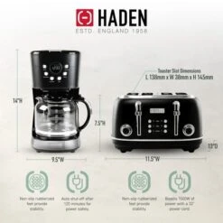 Haden Heritage 4 Slice Wide Slot Stainless Steel Toaster Bundled With 12 Cup Programmable Drip Coffee Maker Coffee Machine, Black & Chrome -Target KitchenAid GUEST fce0cdc2 1da3 46aa b7b2 08426b471fd1