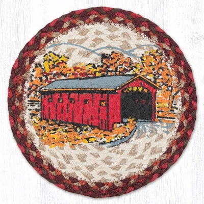 Earth Rugs Covered Bridge Round Trivet – 10" Rustic Country Scene Print On Braided Natural Jute Table Mat 5 Earth Rugs Covered Bridge Round Trivet – 10" Rustic Country Scene Print On Braided Natural Jute Table Mat - Image 3