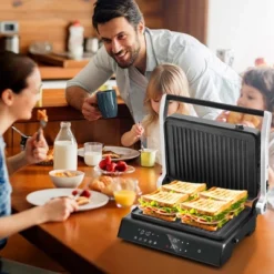 Costway Electric Panini Press Grill Sandwich Maker With LED Display & Removable Drip Tray
