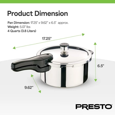 Presto Stainless Steel Pressure Cooker With Tri Clad Base, Steam Release Indicator, And Cooking Rack For Kitchen, Silver 6 Presto Stainless Steel Pressure Cooker With Tri Clad Base, Steam Release Indicator, And Cooking Rack For Kitchen, Silver - Image 4
