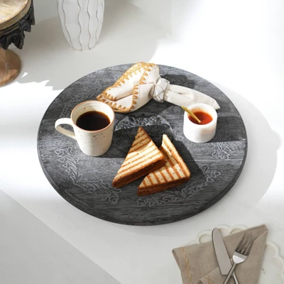 SEVOBAL Serving Platters Round Ceramic Snack Platter, Ideal For Parties, Gatherings, Family Dinners, Snack Serving Moments, Black, 20"*20"*4" 3 SEVOBAL Serving Platters Round Ceramic Snack Platter, Ideal For Parties, Gatherings, Family Dinners, Snack Serving Moments, Black, 20"*20"*4"