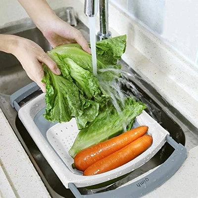 Qimh Collapsible Colander | Over The Sink Silicone Kitchen Strainers And Colanders With Extendable Handles 5 Qimh Collapsible Colander | Over The Sink Silicone Kitchen Strainers And Colanders With Extendable Handles - Image 3