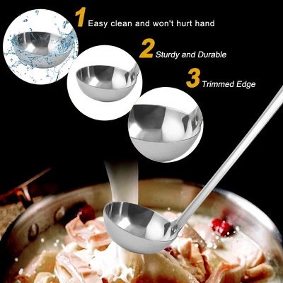 Unique Bargains Stainless Steel Ergonomic Handle Heat Resistance Non-Stick Soup Ladle 12'' X 2.8'' Silver Tone 1 Pc 5 Unique Bargains Stainless Steel Ergonomic Handle Heat Resistance Non-Stick Soup Ladle 12'' X 2.8'' Silver Tone 1 Pc - Image 3