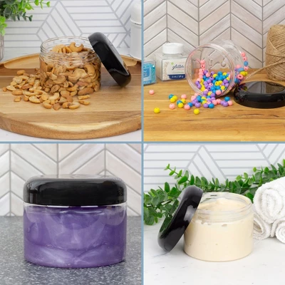 Cornucopia Brands Clear Plastic Jars W/ Black Plastic Lids 6pk; BPA Free For Bathroom, Kitchen, Crafts 7 Cornucopia Brands Clear Plastic Jars W/ Black Plastic Lids 6pk; BPA Free For Bathroom, Kitchen, Crafts - Image 5