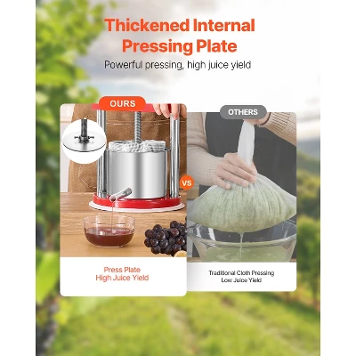 VEVOR 0.44 Gal/1.65L Fruit Wine Press, 2 Stainless Steel Barrels, Manual Juice Maker, Cider Apple Grape Tincture Honey Olive Oil Making Press, Red 4 VEVOR 0.44 Gal/1.65L Fruit Wine Press, 2 Stainless Steel Barrels, Manual Juice Maker, Cider Apple Grape Tincture Honey Olive Oil Making Press, Red - Image 2