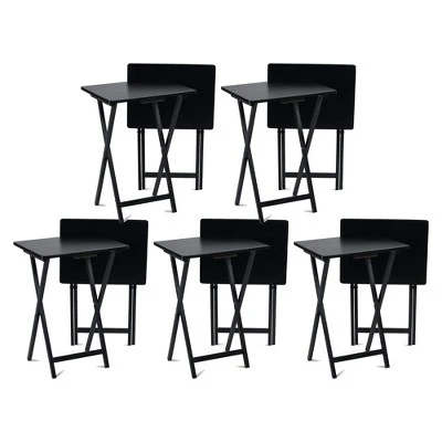 PJ Wood Conventional Solid And Sturdy Wood Construction Portable Folding TV Snack Tray Table Desk Serving Stand, Black (10-Piece Set) 8 PJ Wood Conventional Solid And Sturdy Wood Construction Portable Folding TV Snack Tray Table Desk Serving Stand, Black (10-Piece Set) - Image 6