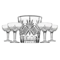Godinger Silver 5pc Dublin Crystal Champagne Ice Bucket & Coup Set: Hand Wash, Dishwasher-Safe, Service For 4