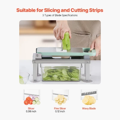VEVOR Vegetable Chopper Mandoline Slicer, All-in-1 Food Veggie Cutter With 8 Stainless Steel Blades, Cheese Grater Onion Potato Salad Dicer, Silver 8 VEVOR Vegetable Chopper Mandoline Slicer, All-in-1 Food Veggie Cutter With 8 Stainless Steel Blades, Cheese Grater Onion Potato Salad Dicer, Silver - Image 6