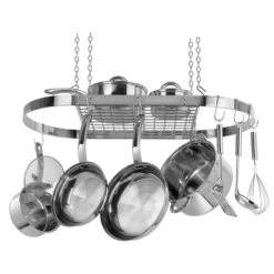 Range Kleen Stainless Steel Oval Hanging Pot Rack: Ceiling Kitchen Rack, Silver, 1.88" H, 34" D, 18.75" W, 9.15 Lbs